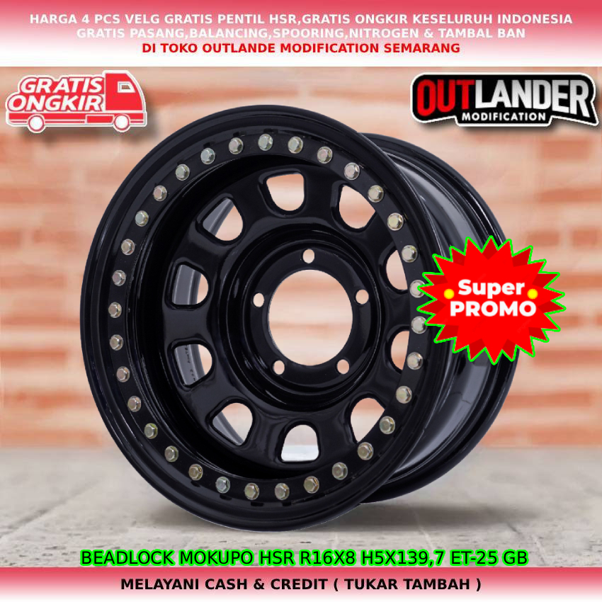 Velg beadlock/daytona ring16 lebar 8 untuk mobil Katana Sidekick Vitara XL7 dll hsr beadlock R16