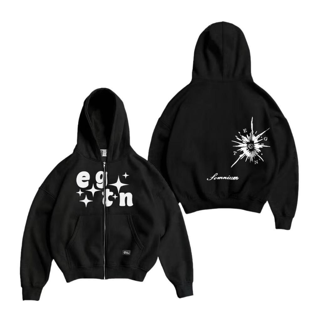 TANS - Hoodie Boxy Zipper Meteor Hitam Starboy Pria Wanita Oversize