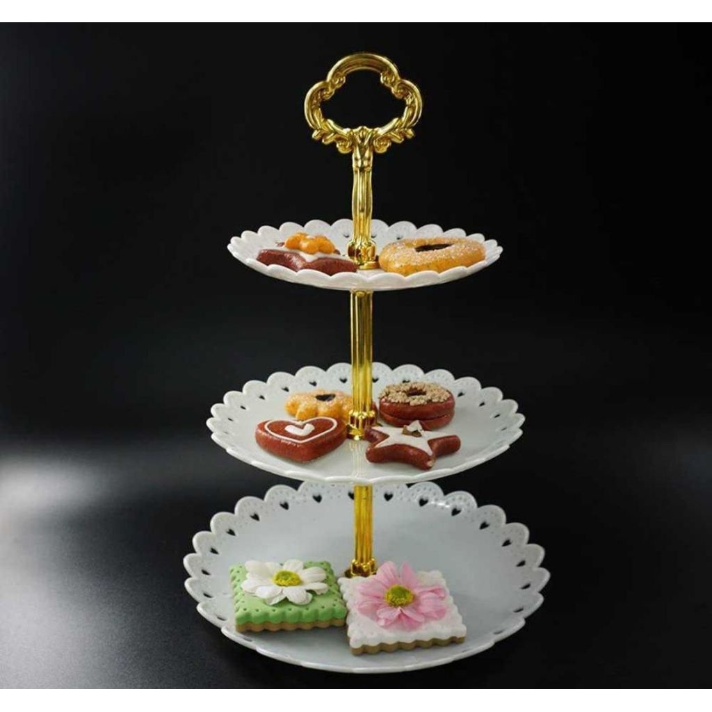 TEMPAT KUE RAK MAKANAN KUE BUAH CAKEPLATE STAND TEMPAT KUE 3 TINGKAT AESTHETIC