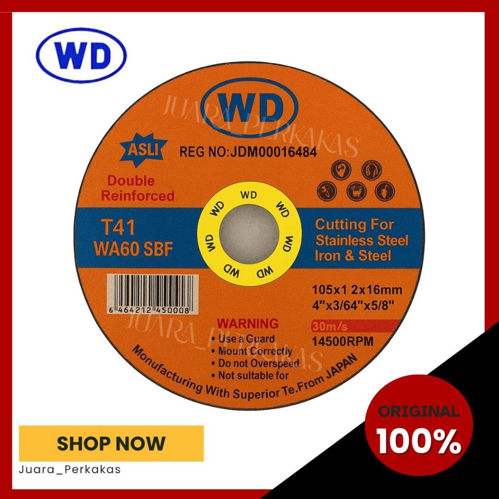 [PROMO ONGKIR] WD Potong 4" Mata Batu Potong Gerinda Potong Besi 4 Inch 1 Pack Isi 20 Original