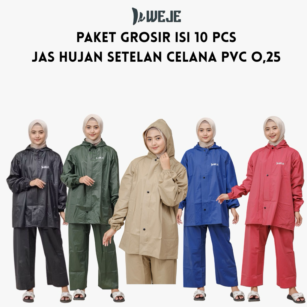 PAKET USAHA GROSIR JAS HUJAN PVC TEBAL WEJE  ISI 10 PCS