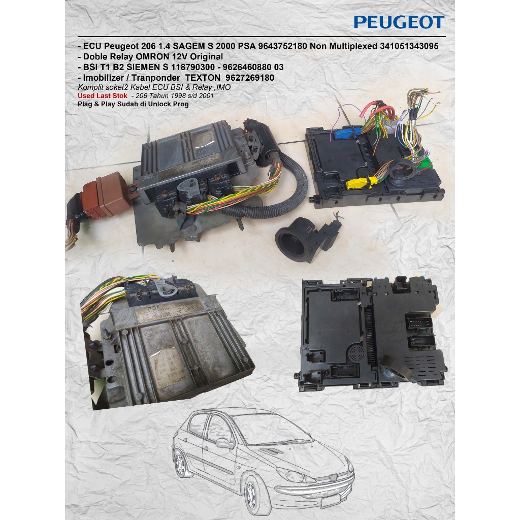 ECU Set PEUGEOT 206 1.4 SAGEM S 2000 BSI T1 B2 SIEMEN Doble Relay OMRON Non Multiplexed Imobilizer t