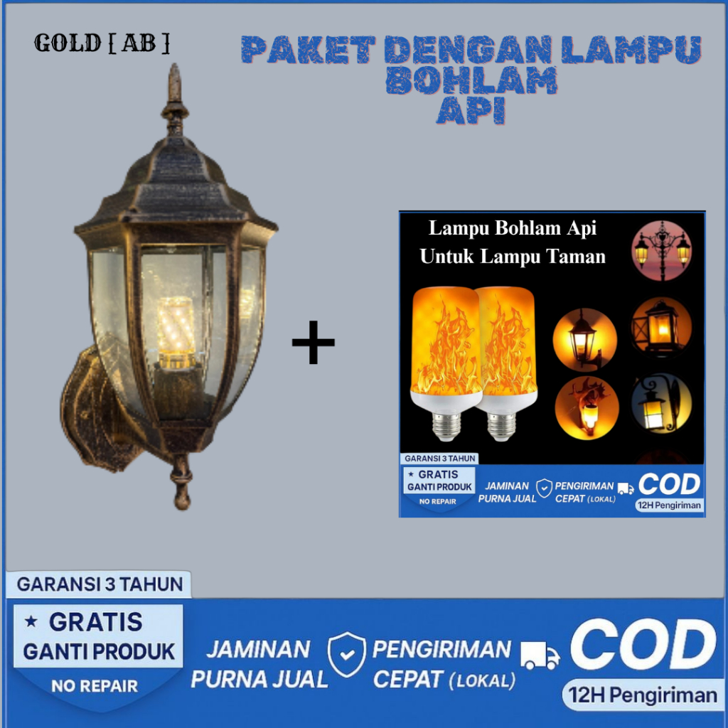 Lampu Dinding Outdoor Alumunium + Kaca / Lampu Taman Teras Model Klasik 5018 G1_Light