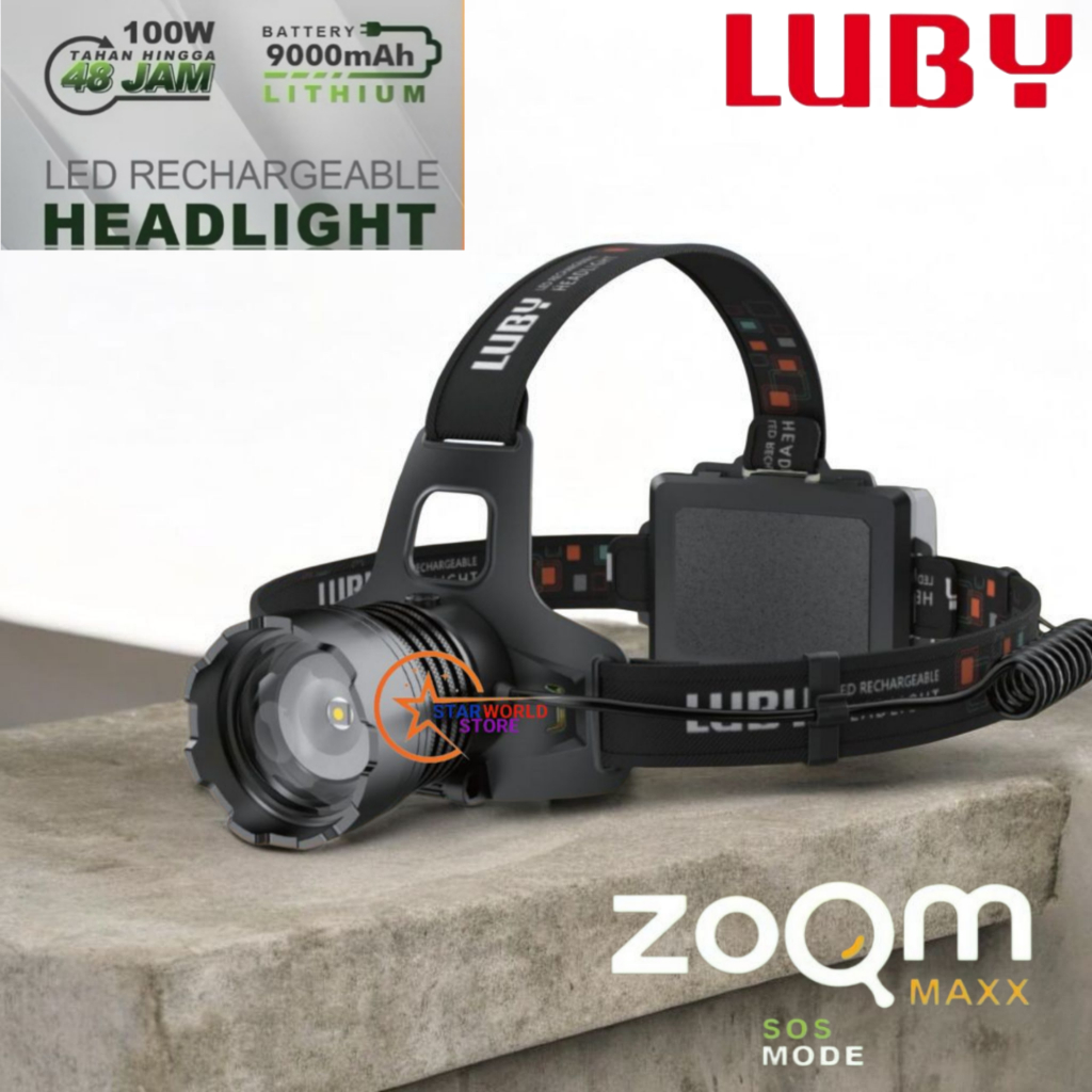 Headlamp Zoom LUBY L-2926L / L-2926K 100 Watt Zoom MAXX / Senter Kepala ZOOM MAXX LUBY 100W