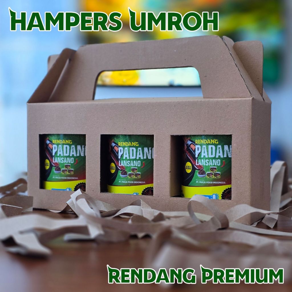 

Rendang Hampers Umroh/ Rendang Premium Padang Lansan0 250g x 3 kaleng halal siap saji.