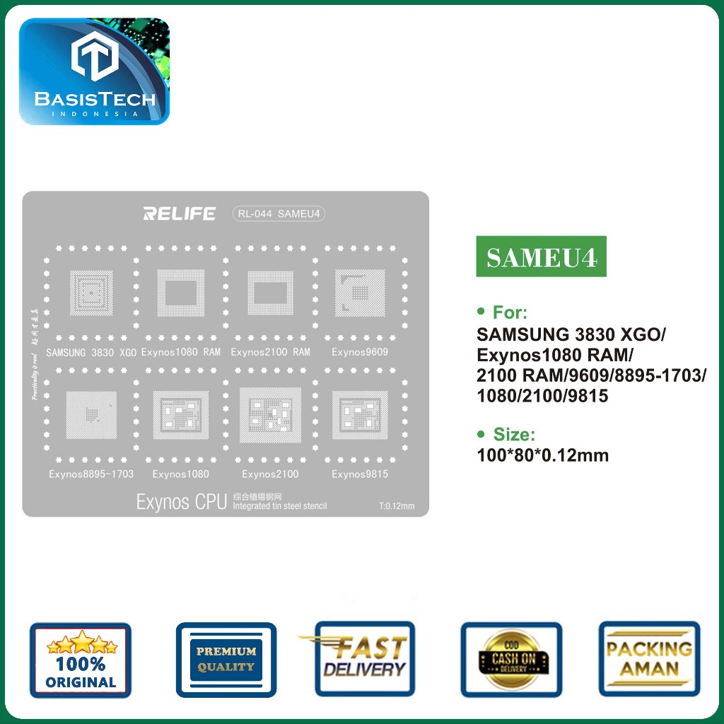 STENCIL PLAT CETAKAN IC BGA CPU REBALLING RELIFE RL-044 SAMUE4 SAMSUNG 3830 XGO - EXYNOS 1080 RAM - 