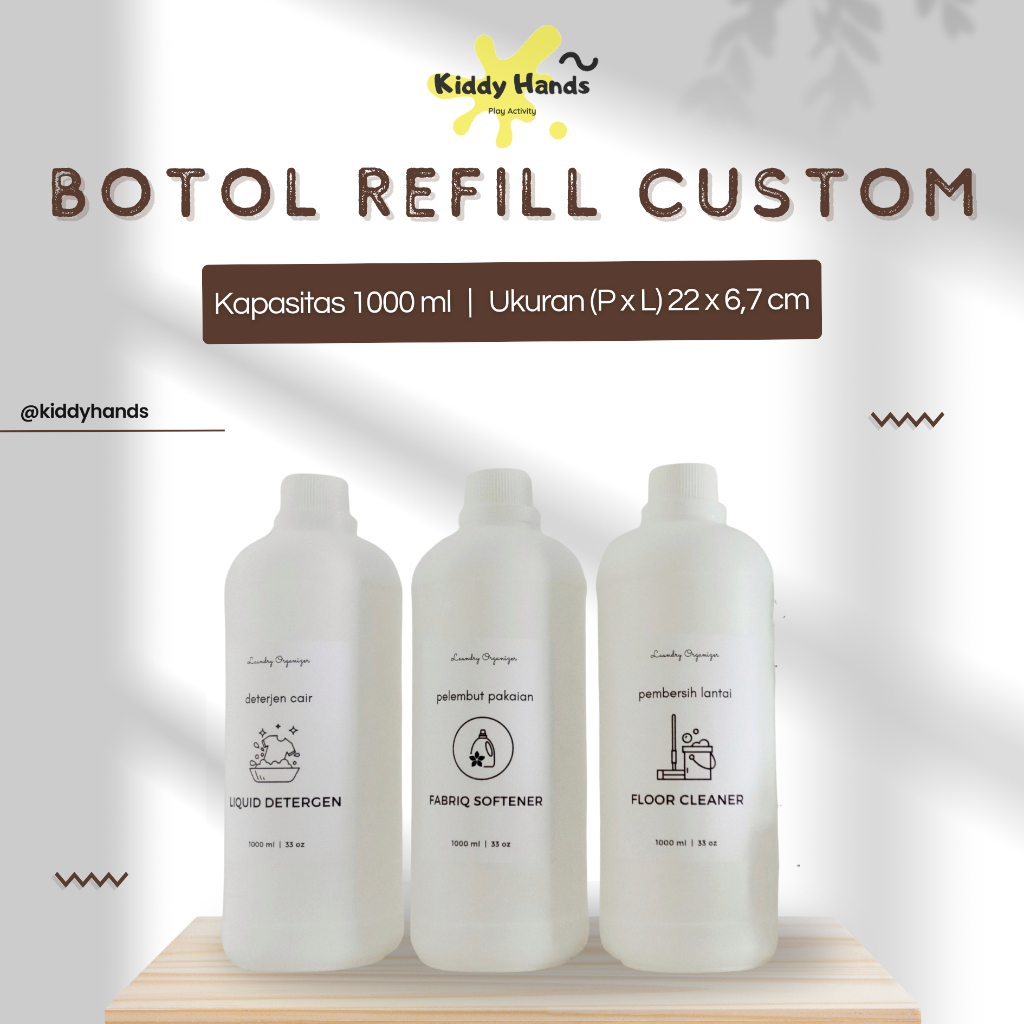 KIDDYHANDS BOTOL Refill Botol Minimalis Aesthetic Cairan Laundry, Kitchen & Cleaning (Label Costum)