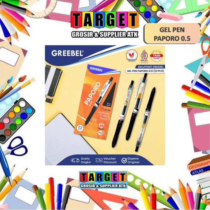 

GREEBEL Pulpen Gel / Gel Pen 0.5 Hitam / Ballpen Gel Ballpoint Bolpen Bolpoin Pena Gel / Paporo / Rival / Technoline 1 BOX 12pcs
