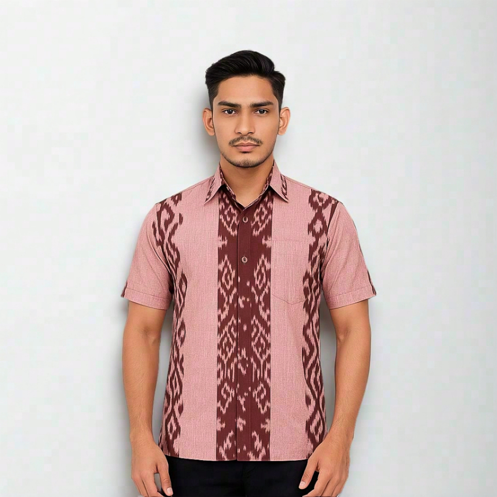 KEMEJA TENUN PRIA LENGAN PENDEK BAJU BATIK ETNIK MODERN FASHION KASUAL PESTA KONDANGAN TENUN JEPARA 