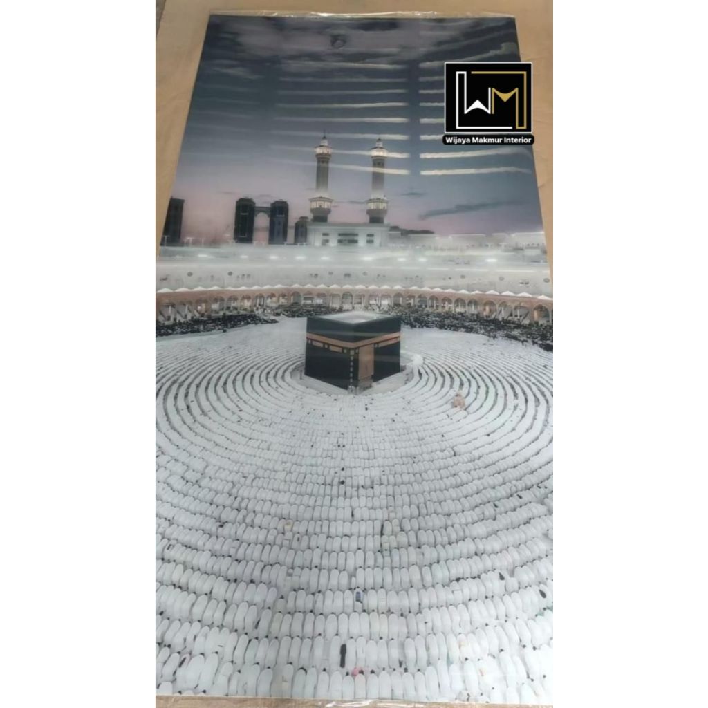 290cm - PVC UV 3D Marmer Dekorasi Dinding Kabah Mesjid Mekah Estetik Mewah 3D Gold