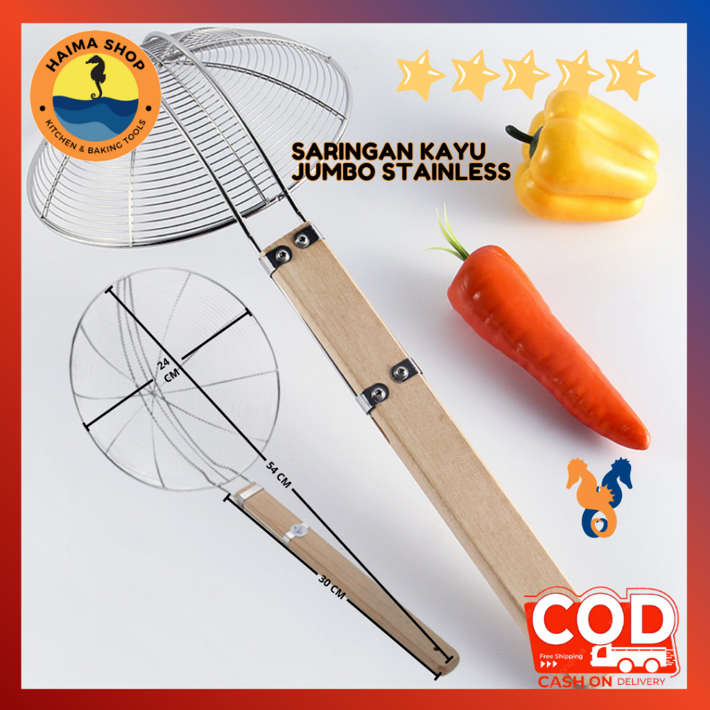 HM SARINGAN KAYU JUMBO STAINLESS PENIRIS MINYAK / SARINGAN GORENGAN / SARINGAN JUMBO TAHAN PANAS