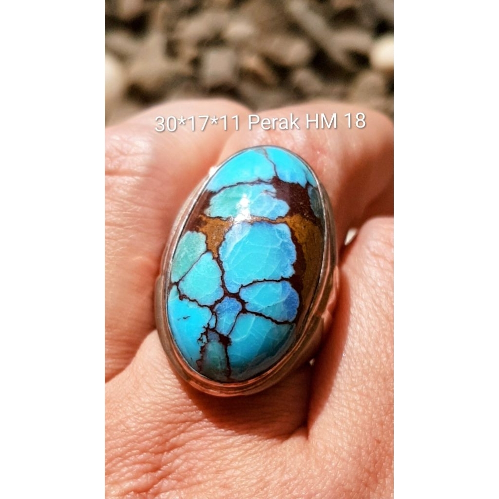 Natural Cincin Batu Pirus Mesir Biru Gradasi Kolektor Item Body Glass