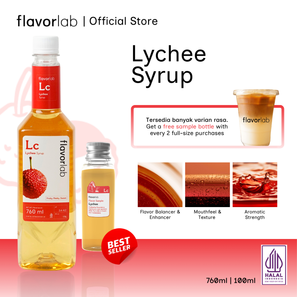

Flavorlab Sirup Lychee Halal 760ml – Perasa Minuman Leci, Banyak Varian Rasa | Cocok untuk Kopi Kafe