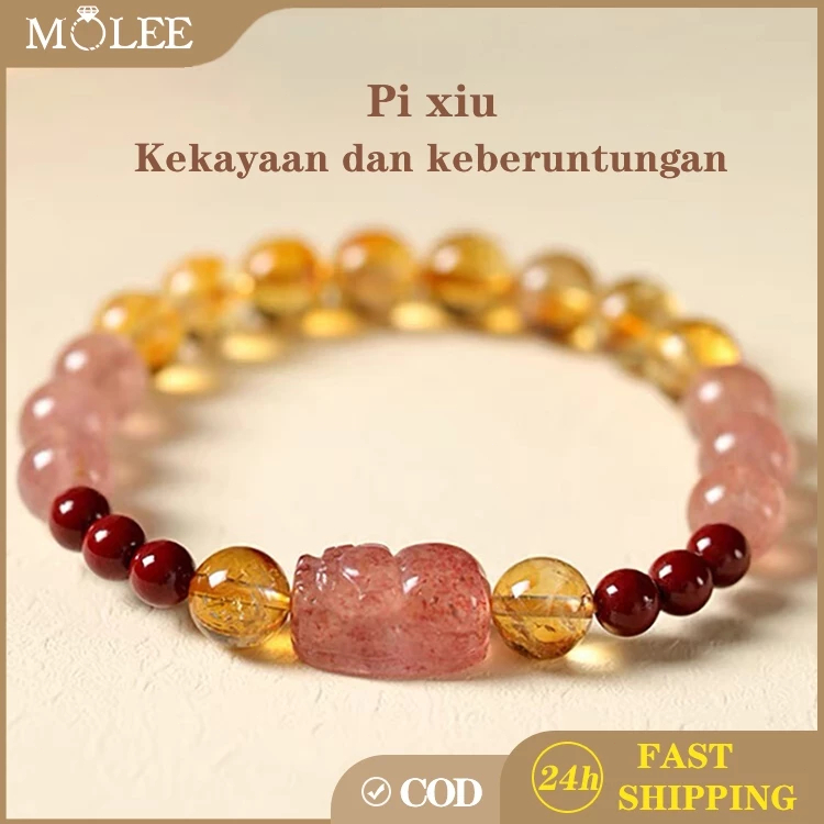 【Gelang Wanita Pixiu Citrine Kristal Kuning】Aksesoris Fashion Elegan Hadiah Cantik - Serba Cocok den