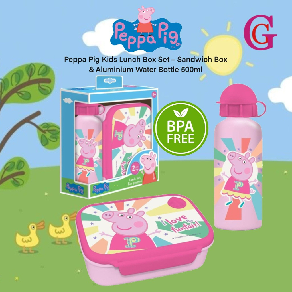 PEPPA PIG KIDS LUNCH BOX SET - SANDWICH BOX AND ALUMINIUM WATER BOTTLE 500ml | SET TEMPAT MAKAN DAN 