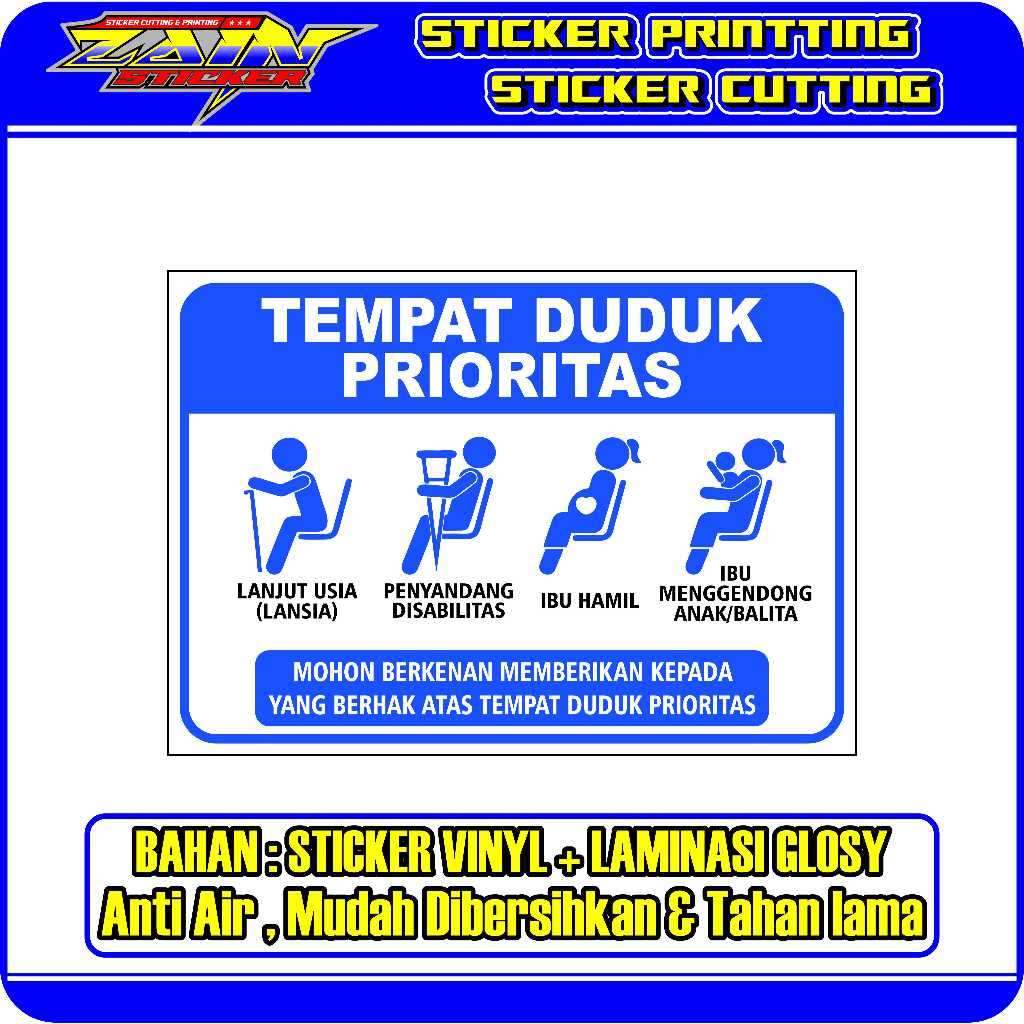 

Stiker Tempat Duduk Kursi Duduk prioritas Stiker Ibu hamil Lansia Disabilitas Lansia Stiker Printing