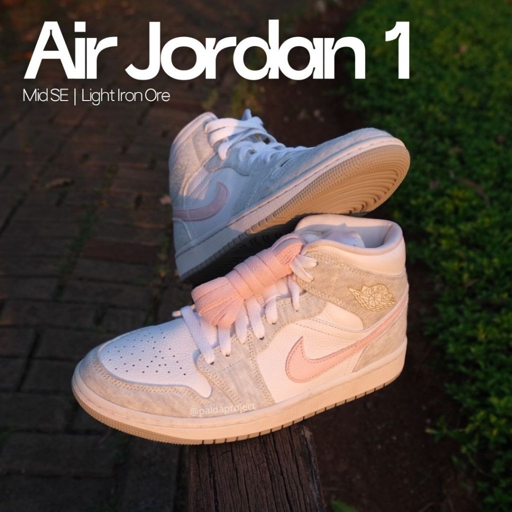 Sepatu Sneakers Wanita Air Jordan 1 Mid SE Light Iron Ore 100% Authentic