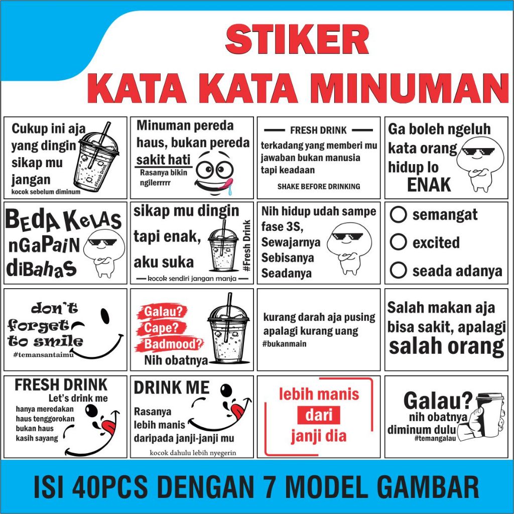 

STIKER GELAS CUP MINUMAN KATA KATA KEKINIAN | STIKER TRANSPARAN KATA KATA KEREN KEKINIAN