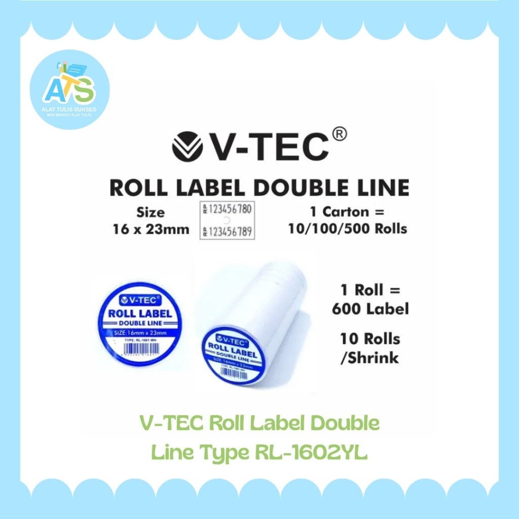 

v-tec roll label double line type rl-1602yl