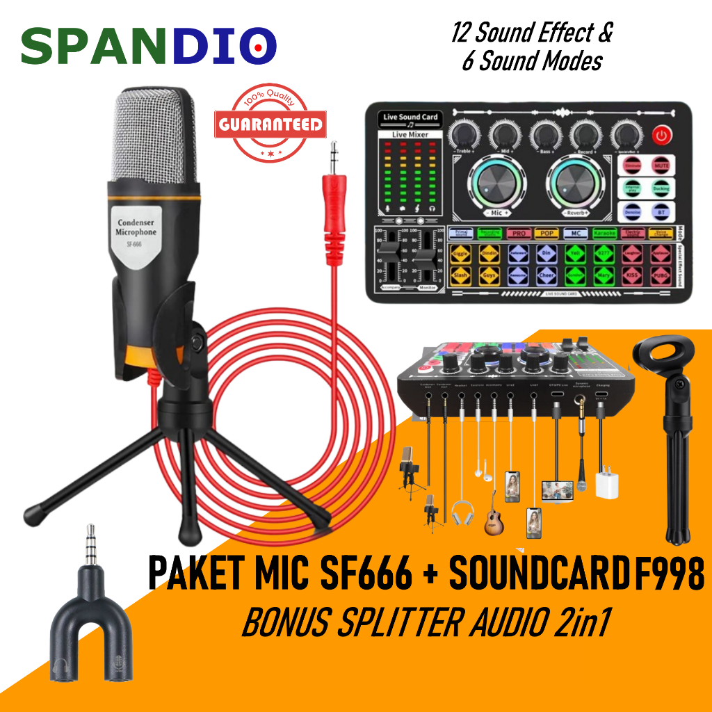 Paket Komplit Mic SF 666 Soundcard V8s V8 Plus Bluetooth Lengkap