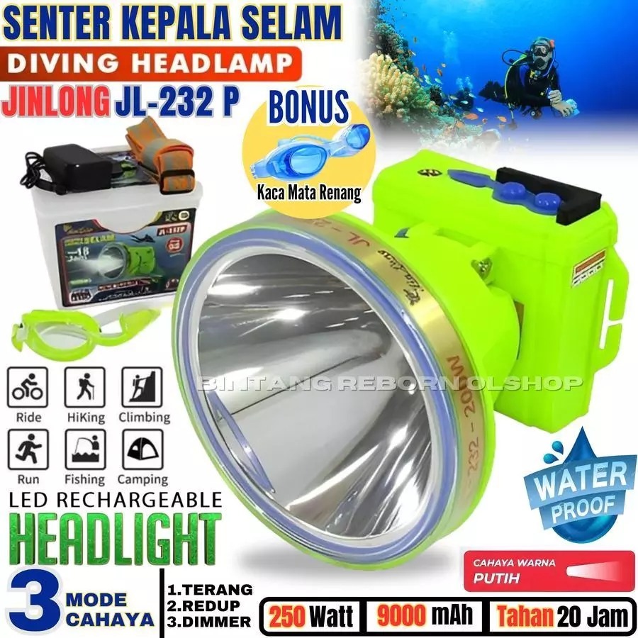 senter kepala selam jl 232 Putih 300W / senter kepala selam 250W putih / senter kepala selam cahaya 