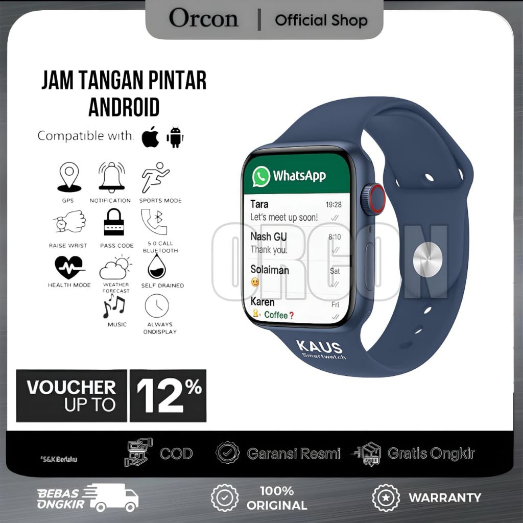 Jam Tangan Hp Pintar Layar Sentuh Tahan Air Smartwatch Pria Wanita Idaman