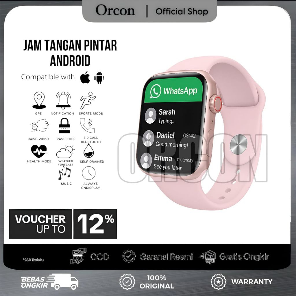 Jam Tangan Pintar HP Bisa WhatsApp Layar Sentuh Anti Air Smartwatch Pria Wanita Kesehatan
