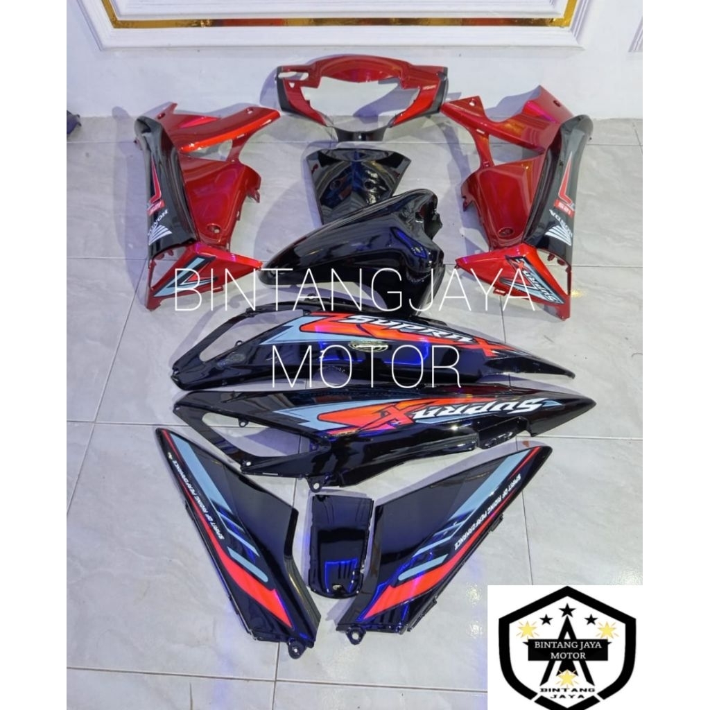 cover body Honda Supra x125 lama hitam merah Thailand terbaru murah cod body fullset Supra 125 lama 