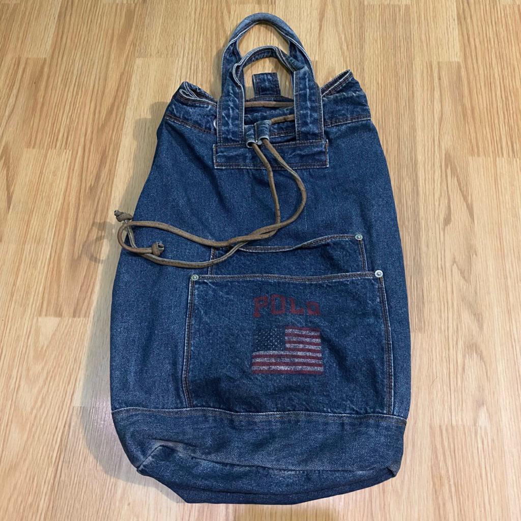 Vintage 90s Polo Ralph Lauren Bucket Backpack Denim Jeans