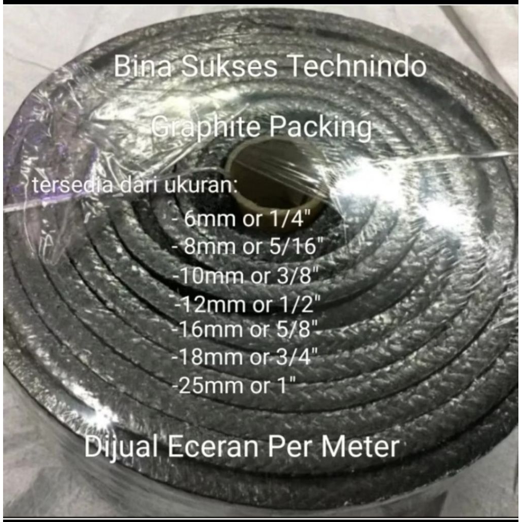 16MM GLAND GRAPHITE PACKING. GRAPHITE PACKING HITAM. GLAND PACKING PTFE ECERAN 5/8". GLAND PACKING H