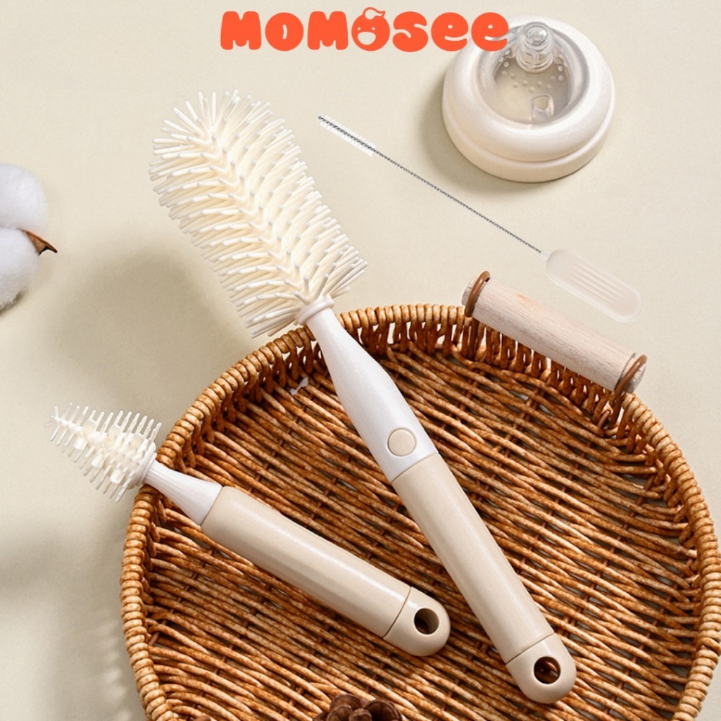 Momosee Sikat Botol Set 3in1 Pembersih Botol Silikon PP Sikat Dot Botol Bayi Portable XH113