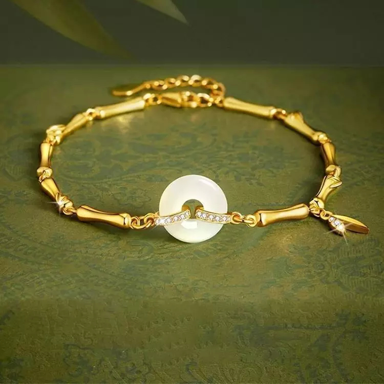 S925 Gelang Wanita Giok Hetian Batu Alam Motif Simpul Bambu Silver Elegan Hadiah