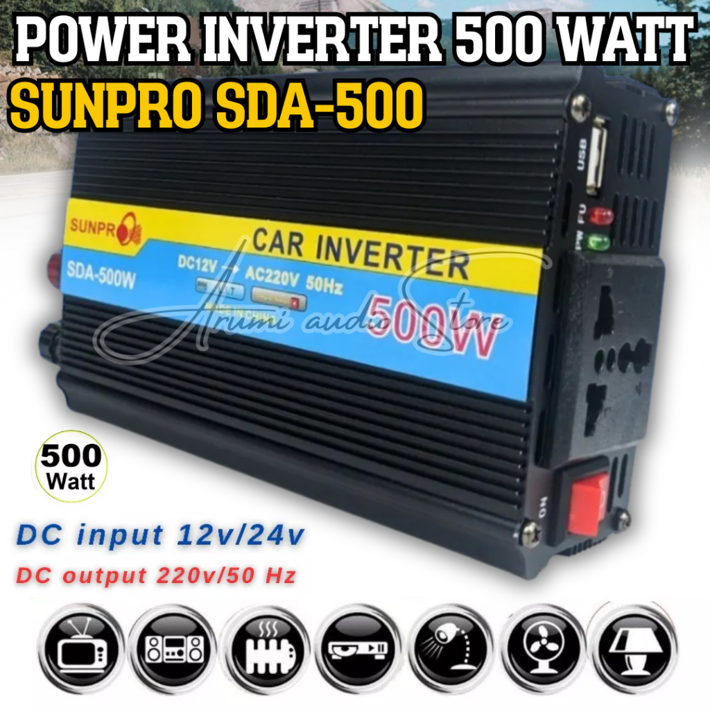 Power Inverter Sunpro SDA- 500w 12v-24v - Inverter Mobil 500w SDA-500 | Inverter Mobil Kualitas Ting