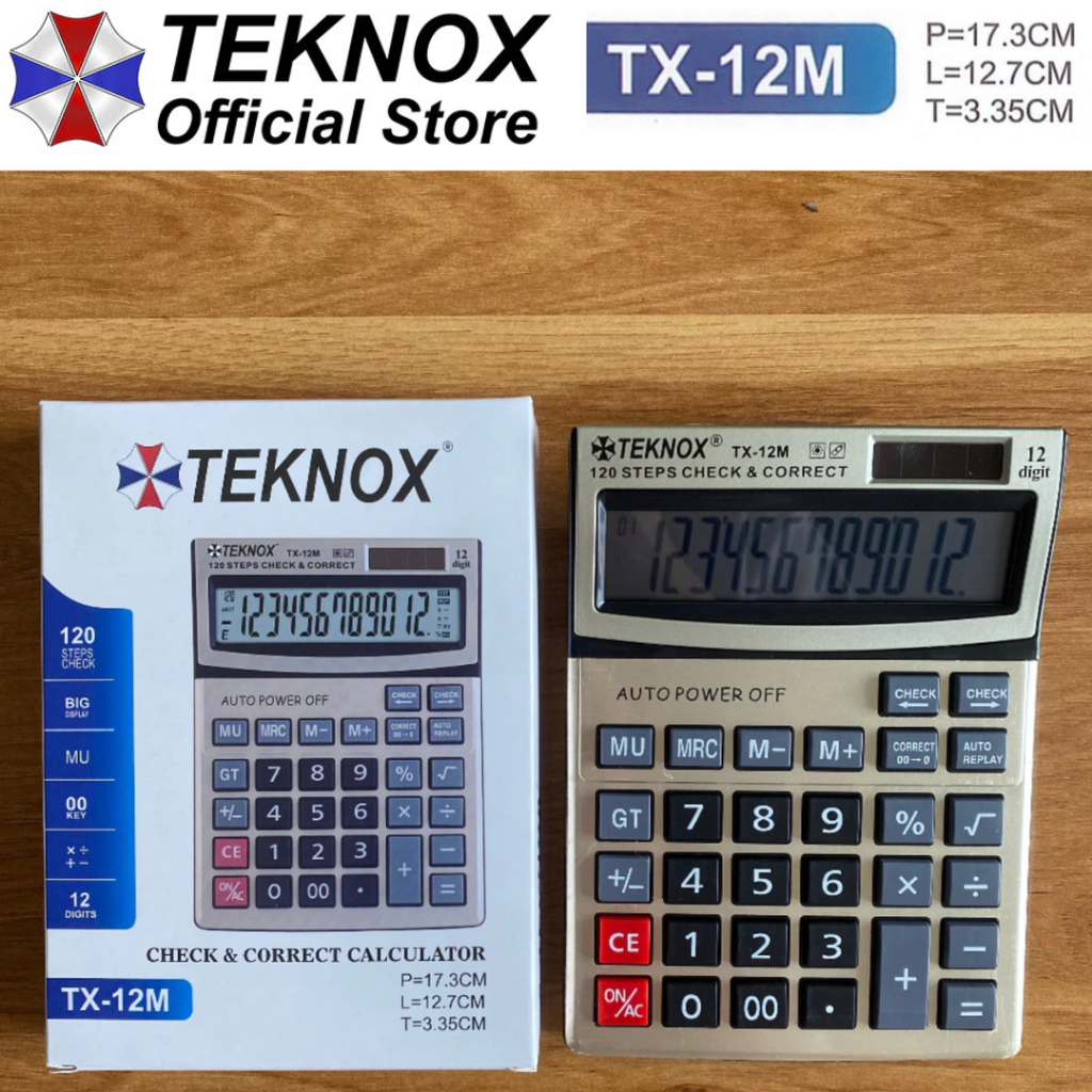 

TEKNOX Calculator TX-12M - 12 Digit - Dual Power - 120 Step Check - Kalkulator Dagang Kantor Sekolah