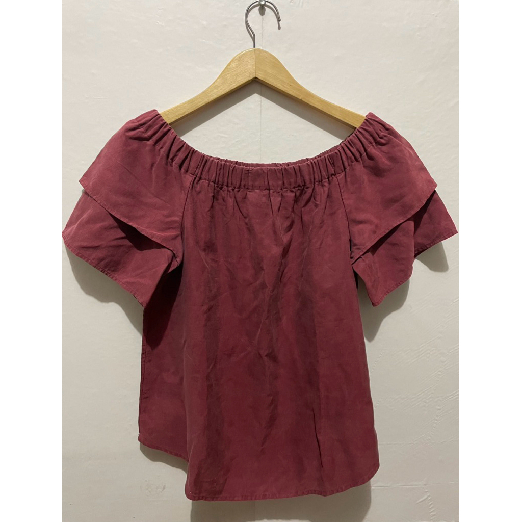 H&M atasan sabrina wanita maron glosy second