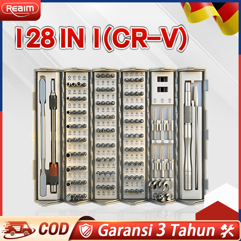 REAIM 128 In 1 Set Obeng Presisi Dengan Mata Bor Magnet Multi-Fungsi All-In-One Pembongkaran Presisi
