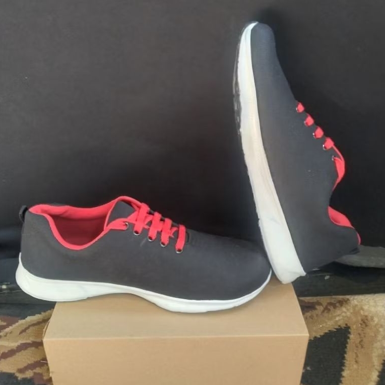 Sepatu Sekolah Pria Wanita Cocok Untuk Anak PAUD TK SD SMP Dan SMA Warna Hitam Merah (Tali)