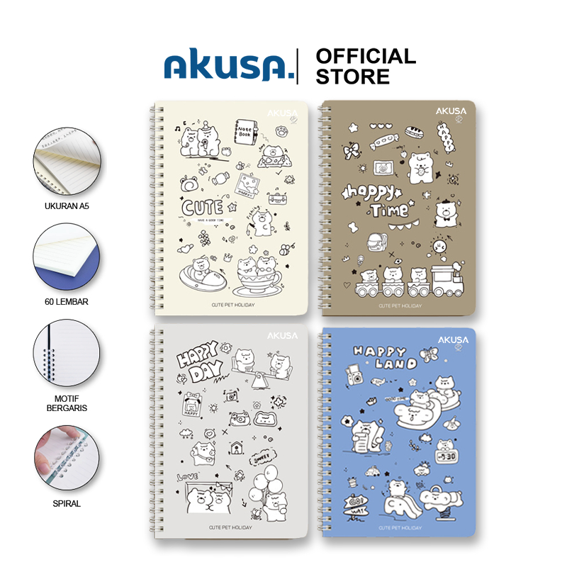 

AKUSA Spiral Book A5 Motif Buku Binder Note Sekolah Kantor Jurnal Diary Motif Lucu Dengan Ring Aesthetic SB001