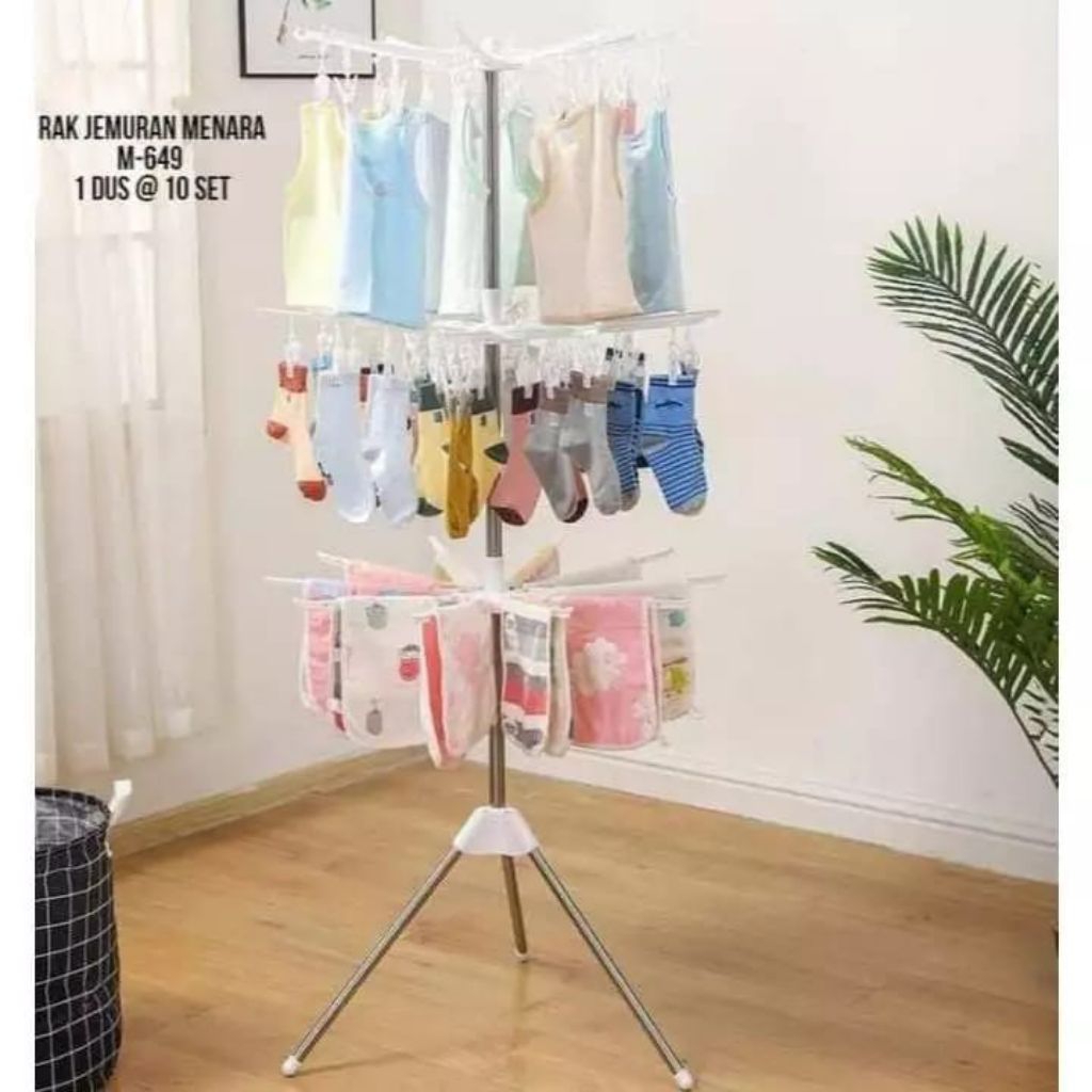 Jemuran Menara 3 Tingkat / Jemuran Pakaian Bayi / Jemuran 24 jepitan / Jemuran Berdiri