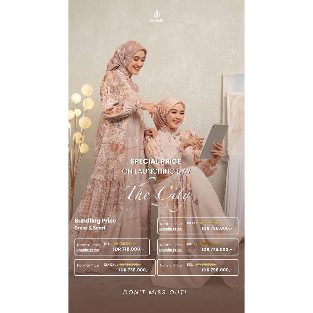 PO ARABELLA THE CITY  SERIES ( DRESS DAN SCARF) by Arabella Ori Terbaru Gamis Motif  Gamis Matterial