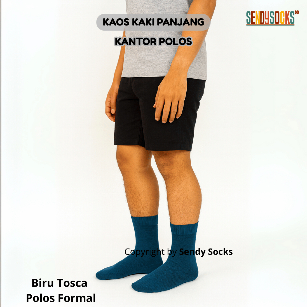 Kaos Kaki Biru Tosca Polos Kantoran Pria Wanita Panjang Formal - TKB Socks