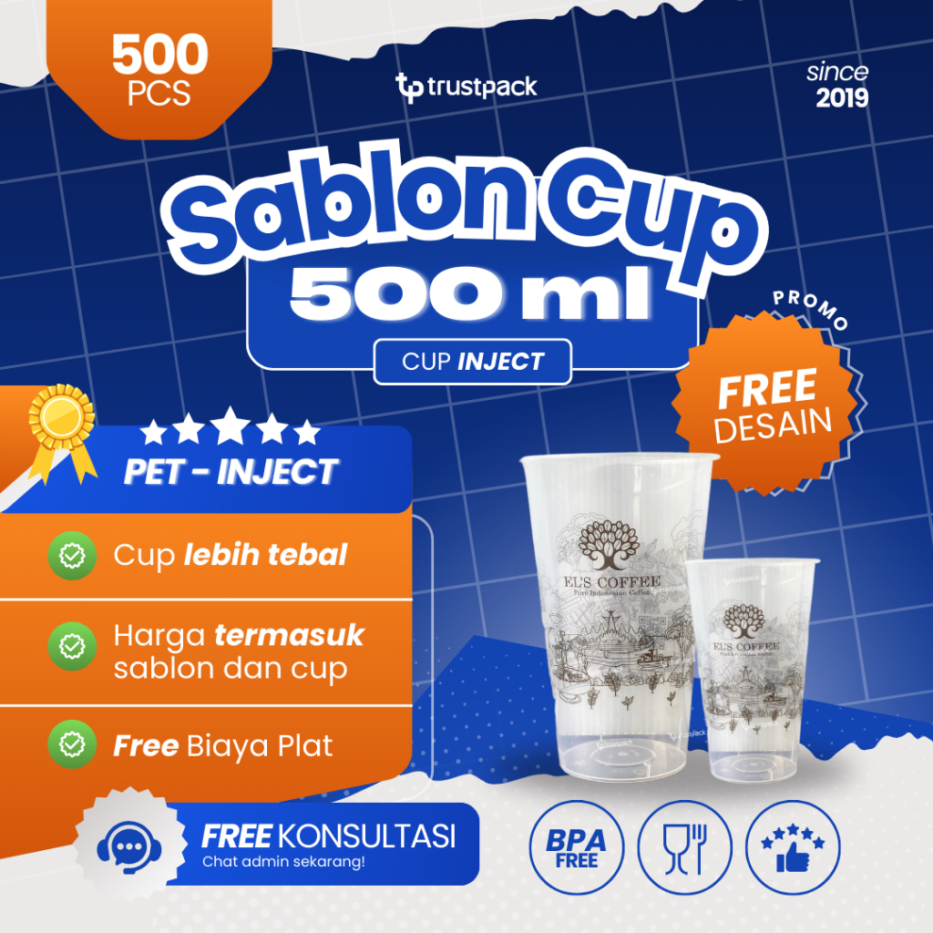 Sablon Gelas Injection 500ml | Cetak Cup Plastik Custom Logo Tebal | Cocok Kopi, Boba, Teh Kekinian