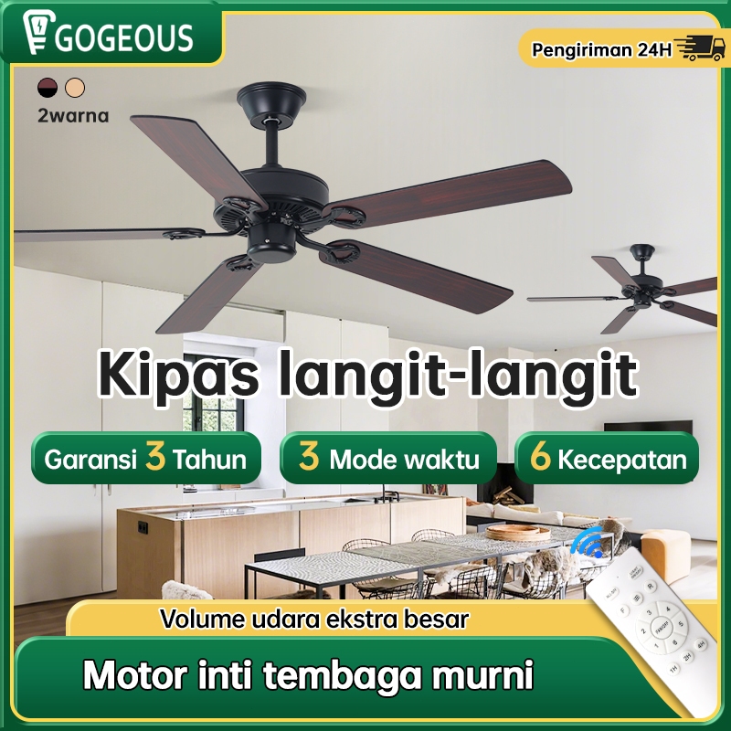 GOGEOUS Kipas Angin Gantung Plafon 52inci Kipas langit-langit Baling Hias Nordik Dengan Remote Contr