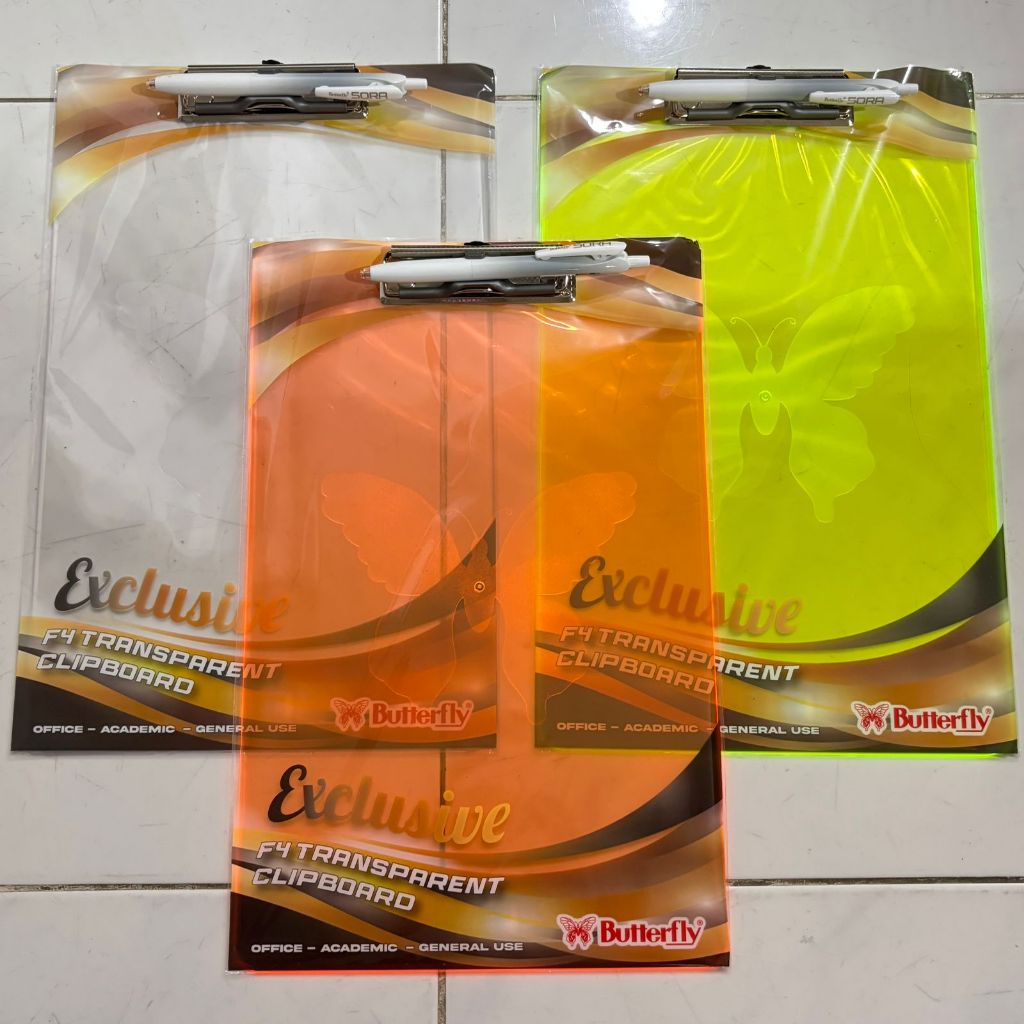 

Papan Jalan Clipboard Transparan Butterfly + Pulpen Gel