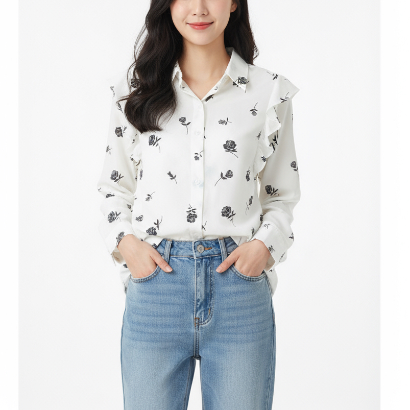 Kemeja Wanita Motif Bunga Korean Style / Top Atasan Wanita Kekinian /  Kemeja Bunga Wanita Lengan Pa