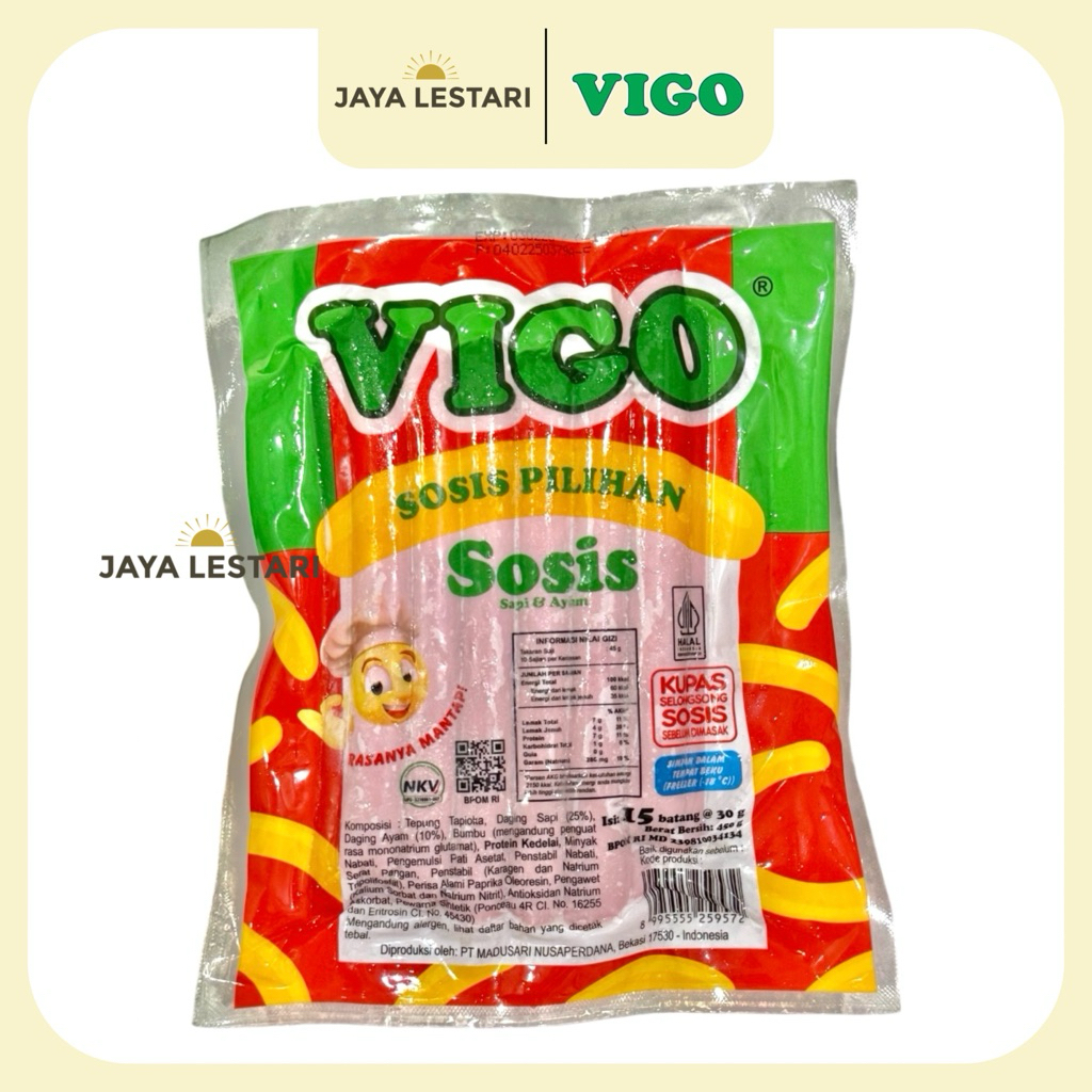 

Vigo Sosis Pilihan Sosis Sapi & Ayam (Isi 15 Pcs/Pack) (450g) (Frozen Food - Khusus Instan)