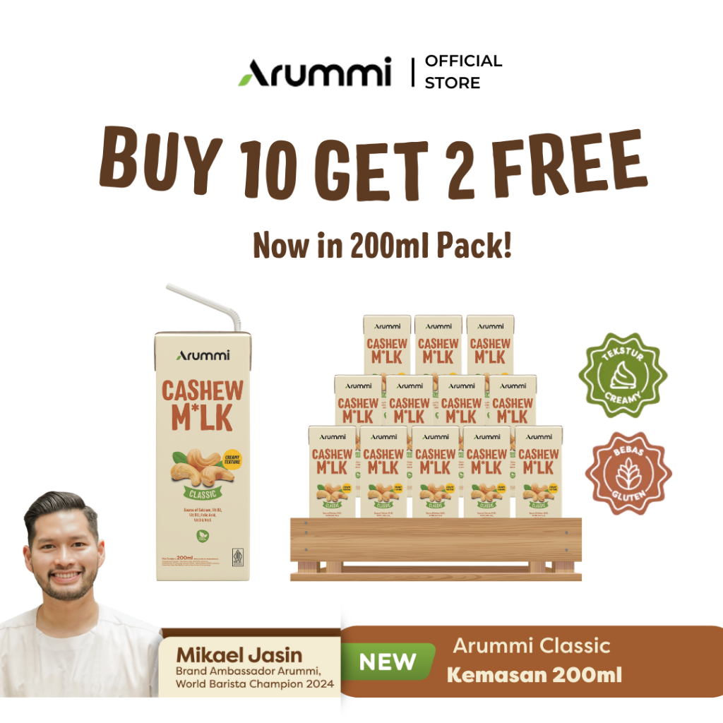 

[200ml] Arummi Cashew Milk – Susu Nabati UHT dari Kacang Mede Lokal | Plant-Based Milk Sehat Rendah Kalori - 12pcs