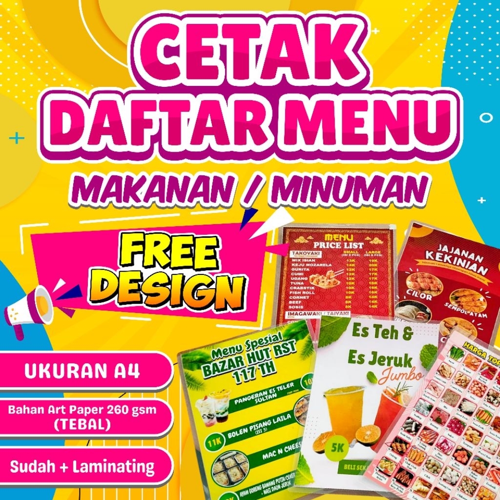 

Cetak Daftar Menu A4 + Laminating | Menu Makanan / Minuman | Warung Cafe Restoran | FREE DESIGN