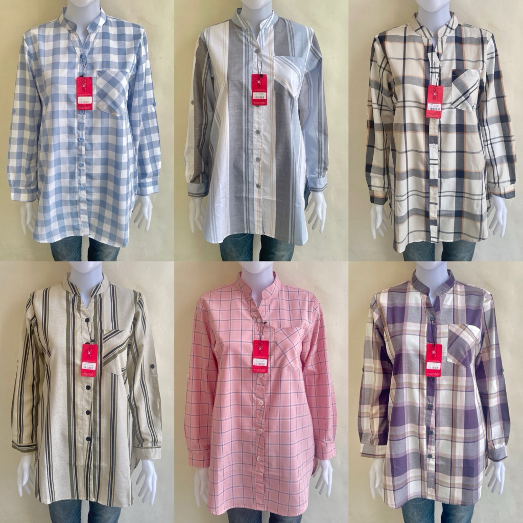 Long Tunik 3C Tunik Wanita Motif Kotak Kotak Tunik Wanita Bahan Katun Premium