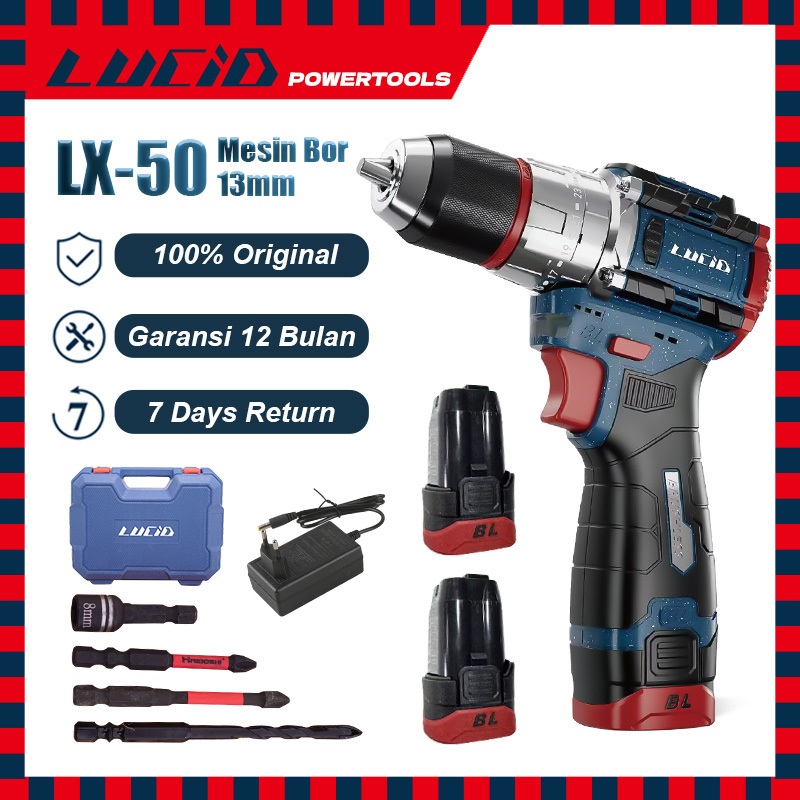 LUCID LX-50 Cordless Mesinbor 80N.M13MM 2.0A 18V Li-ion Baterai Impact Drill Brushless Pocket Rocket